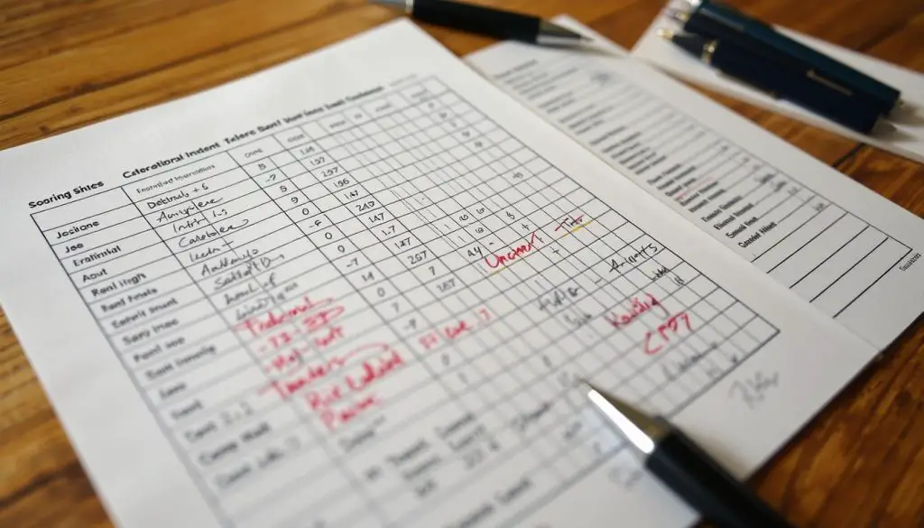 Scoring sheets in competitions